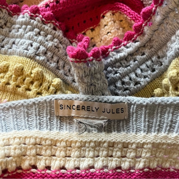 Sincerely Jules Boho Rainbow Stripe Crochet Flutter Sleeve Crop Top Size Small - Picture 8 of 11